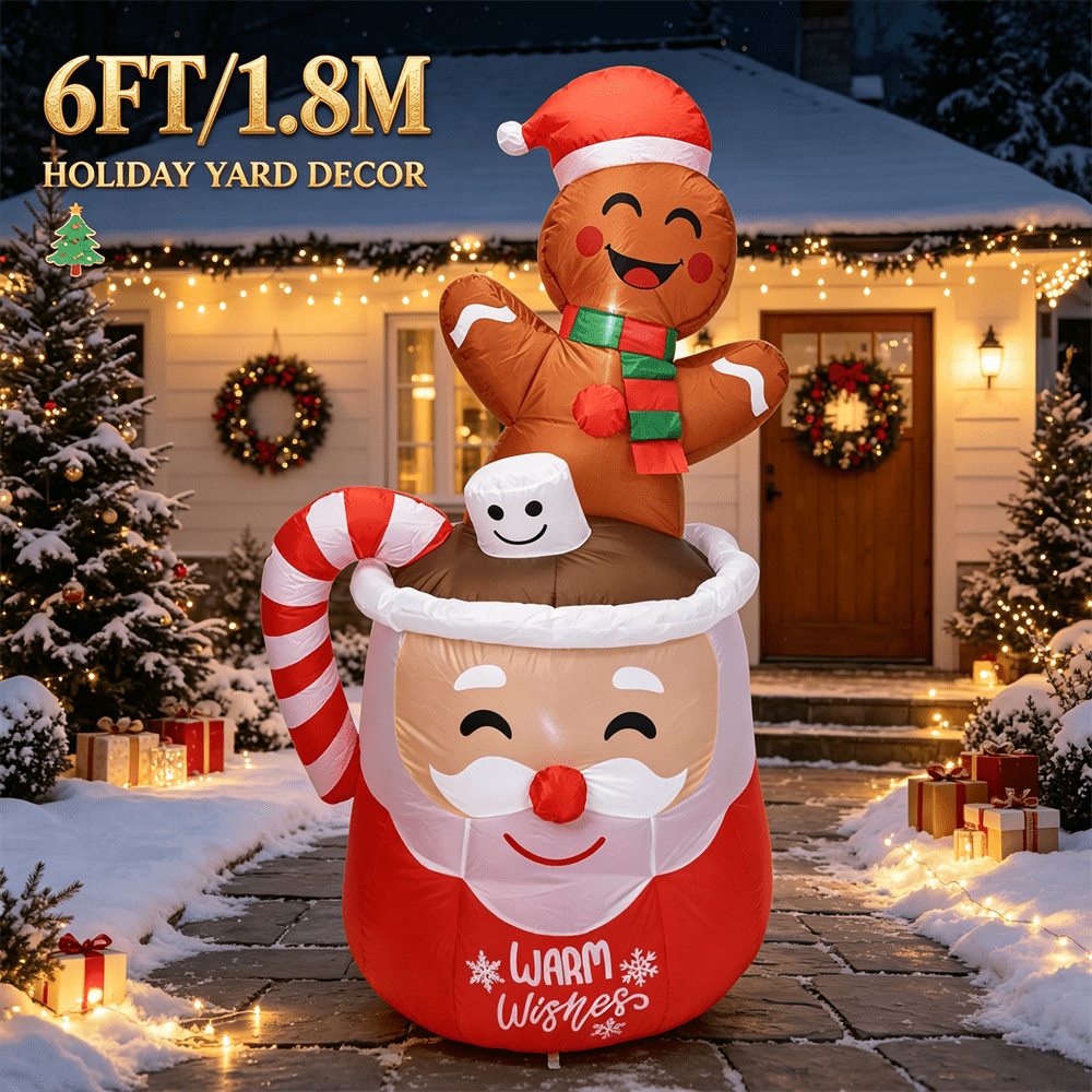 Xmas Outdoor Lighting Decorations - 6FT Noel Şişme Oyuncak LED Işıklı