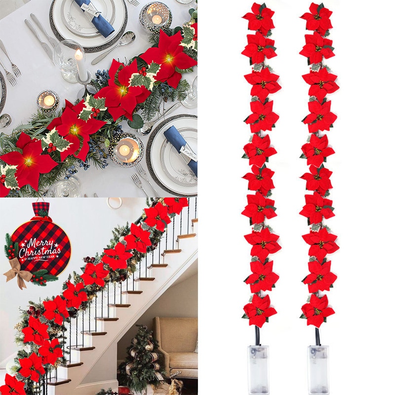 Xmas Outdoor Lighting Decorations - 2/3m Noel Poinsettia çiçek çelenk dize